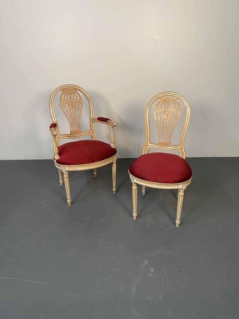Six Louis XVI Maison Jansen Style Bleached Balloon Back Dining Chairs, Whitewash - 7
