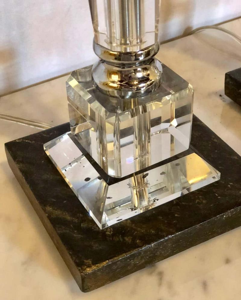 Pair of Hollywood Regency Style Glass and Chrome Table Lamps - 10