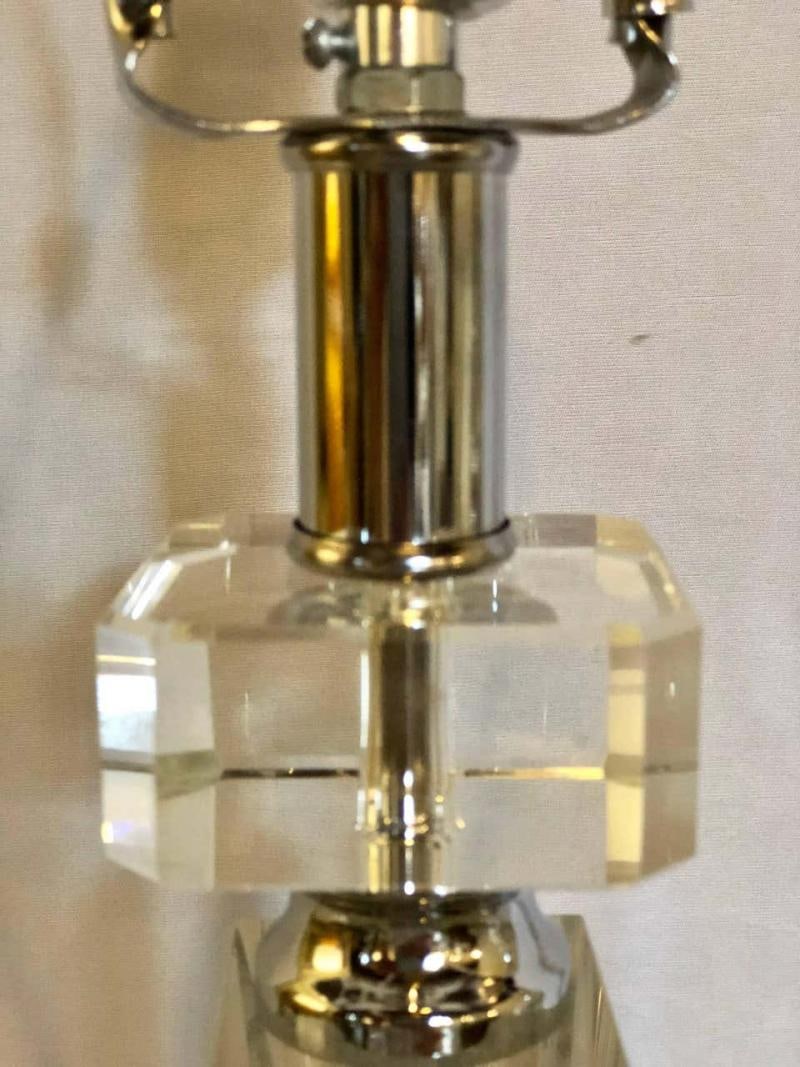 Pair of Hollywood Regency Style Glass and Chrome Table Lamps - 11