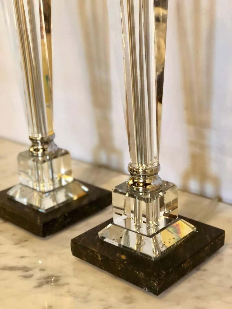 Pair of Hollywood Regency Style Glass and Chrome Table Lamps - 2