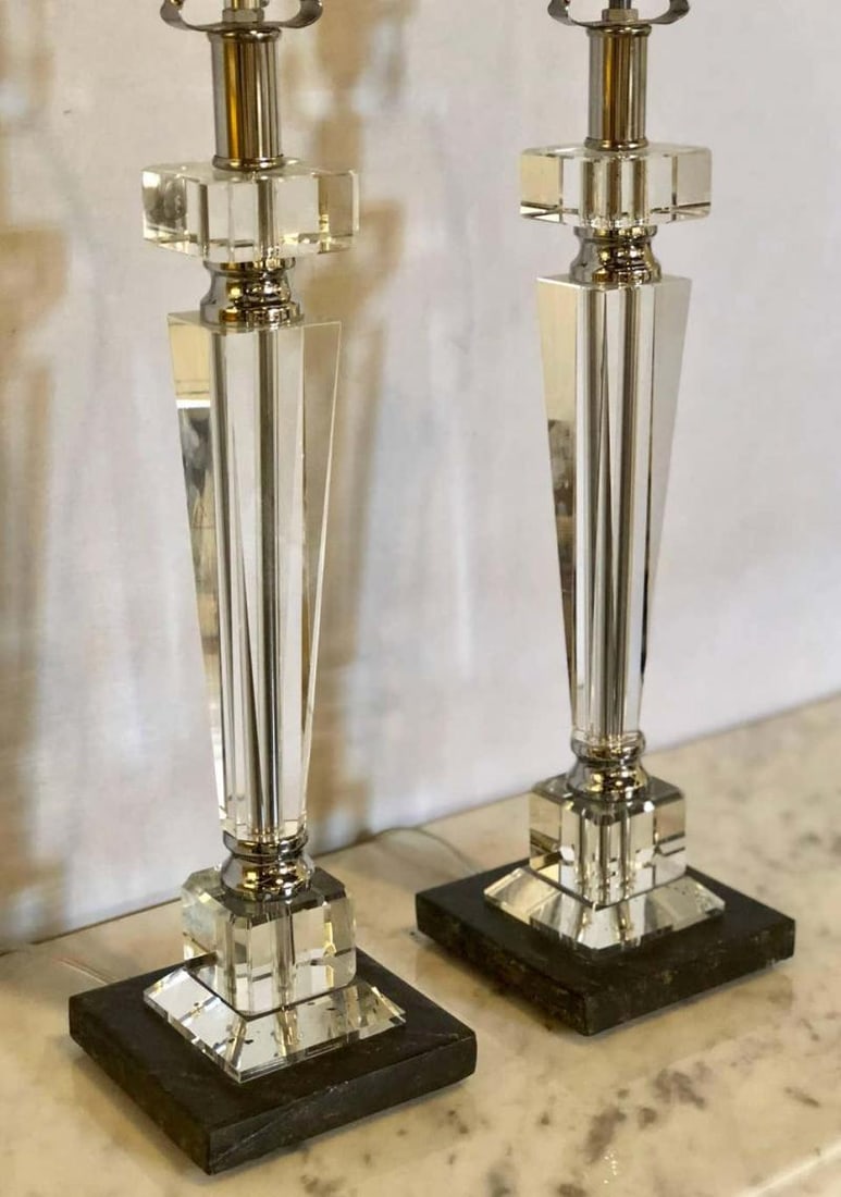 Pair of Hollywood Regency Style Glass and Chrome Table Lamps - 3