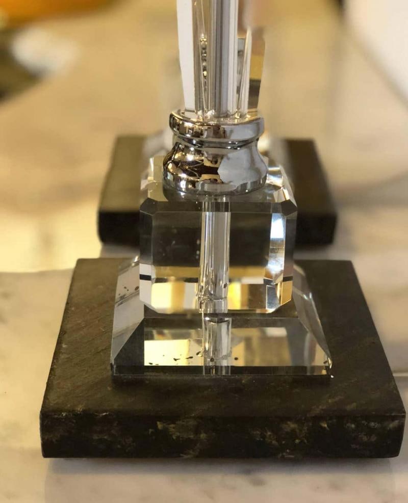 Pair of Hollywood Regency Style Glass and Chrome Table Lamps - 7