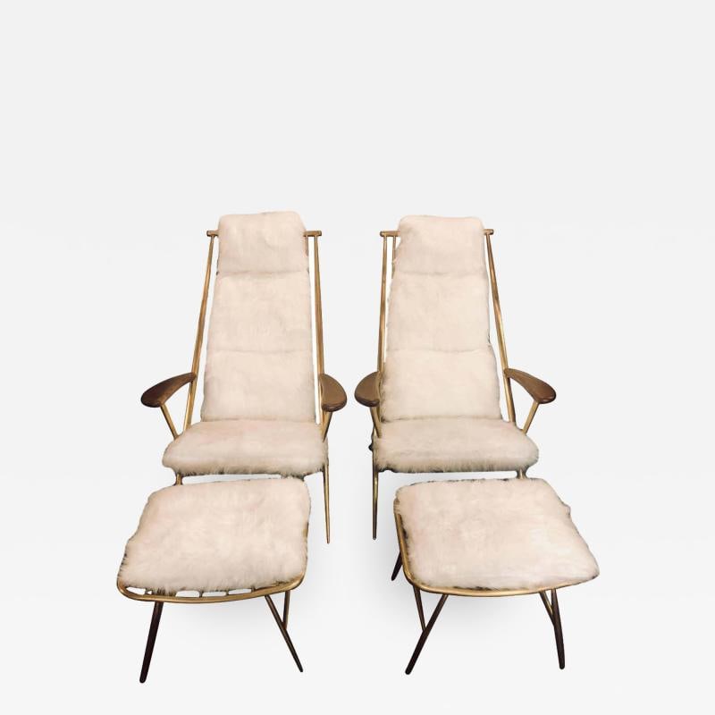 Pair of Hollywood Regency Style Fur Lounge or Chaise Chairs and Ottomans (1 of 10)