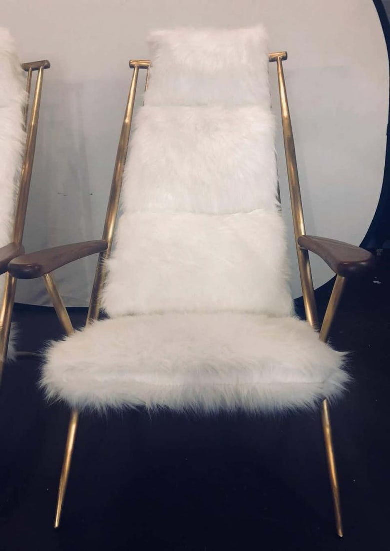 Pair of Hollywood Regency Style Fur Lounge or Chaise Chairs and Ottomans - 5