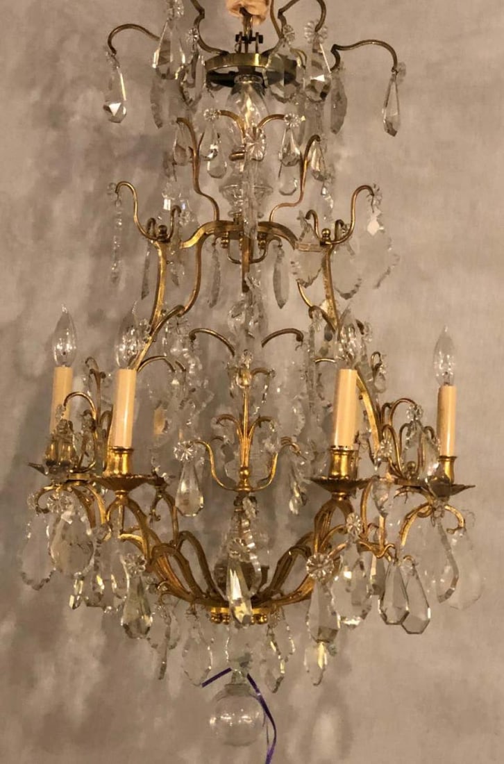 Fine Six-Light Cut Crystal and Brass Chandelier Newly Wired - 4