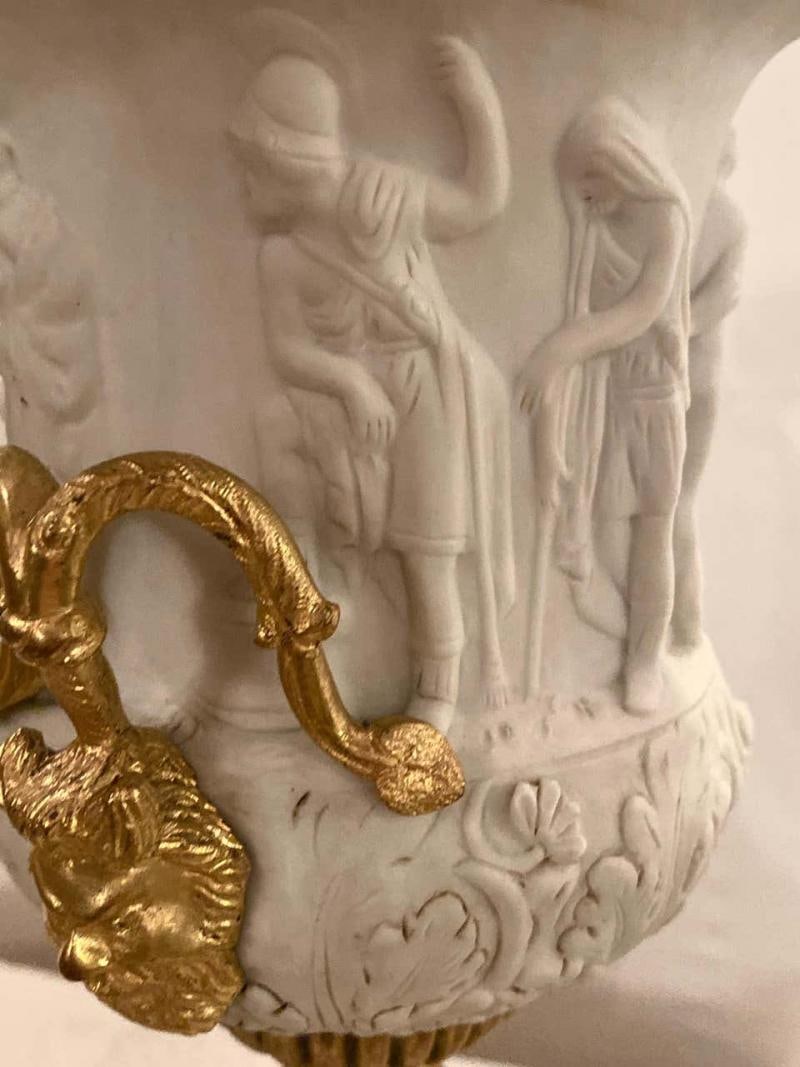 Neoclassical Sevres Parian and Doré Bronze Mounted Urns or Vases 1920s a Pair - 8