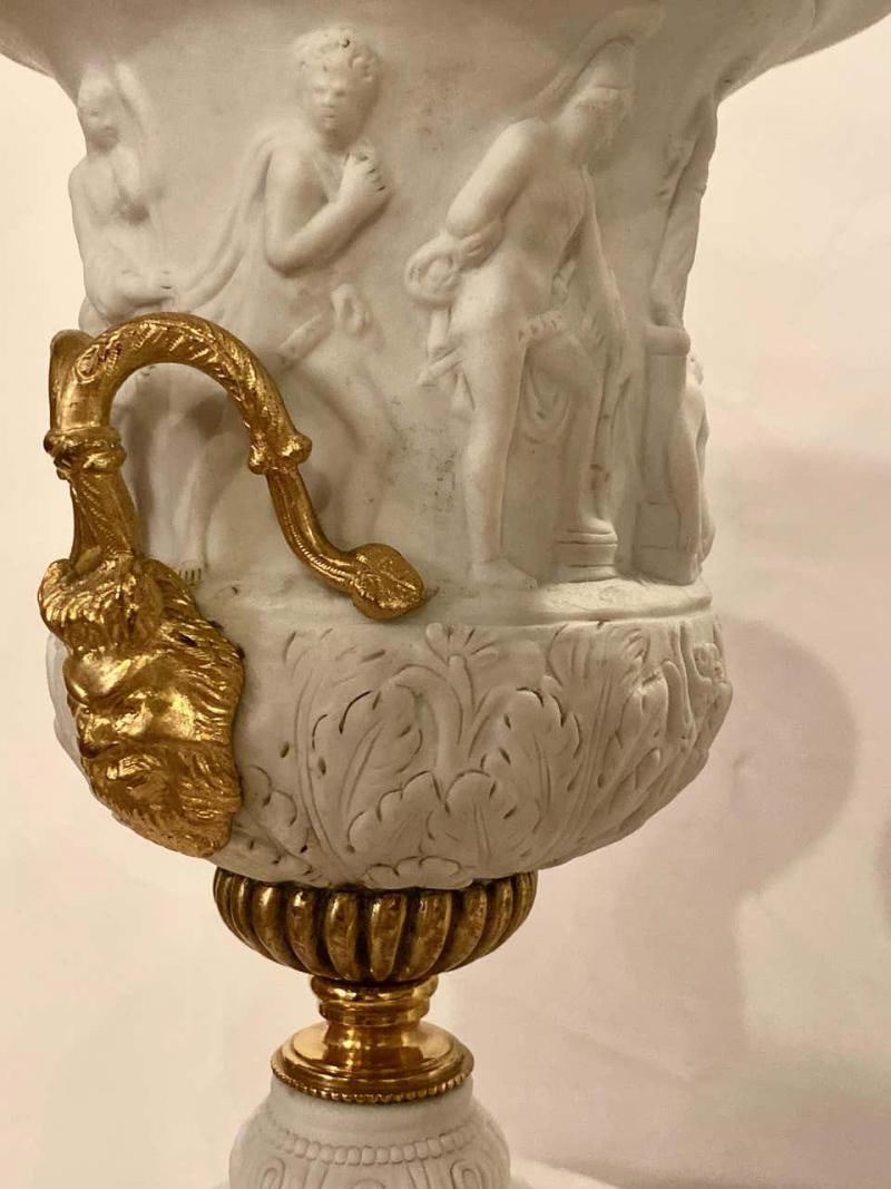 Neoclassical Sevres Parian and Doré Bronze Mounted Urns or Vases 1920s a Pair - 9
