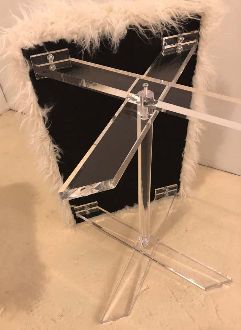 Pair of Hollywood Regency Style Lucite X Form Base Benches - 5