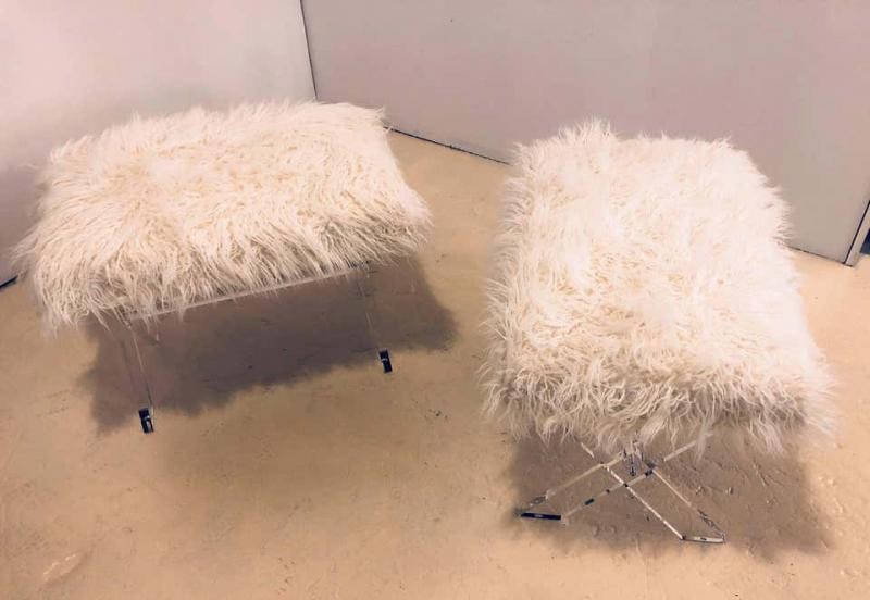 Pair of Hollywood Regency Style Lucite X Form Base Benches - 6