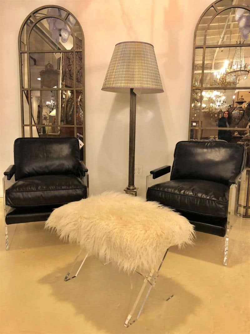Pair of Hollywood Regency Style Lucite X Form Base Benches - 7
