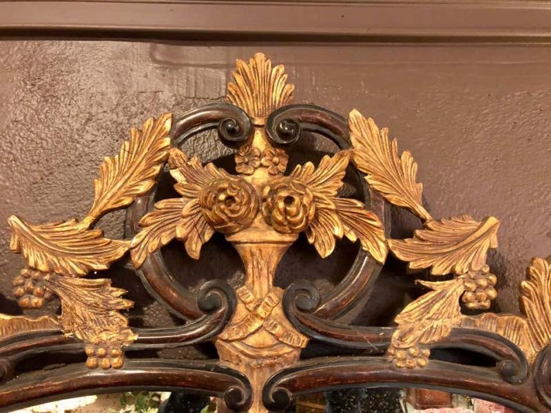 French Regency Antique Mirror of Mahogany and Gilt with Basket of Roses Design - 4