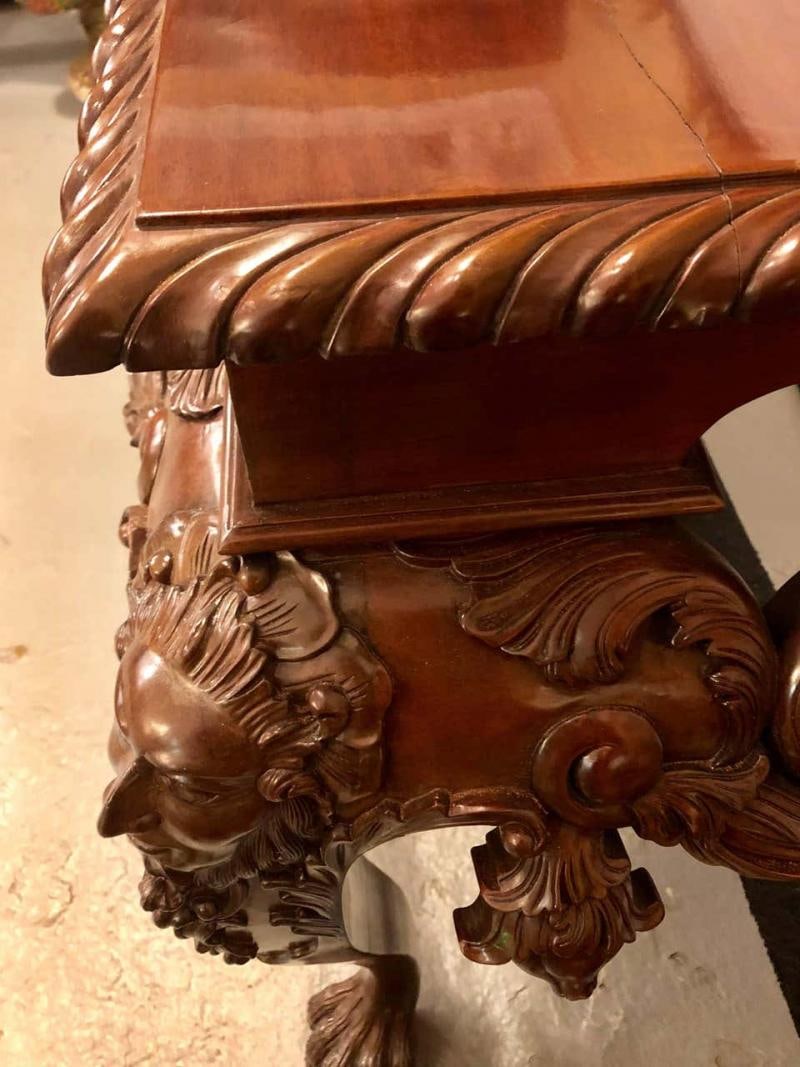 Custom Carved Console Table with Claw Feet and Carved Heads, circa 1940s - 4