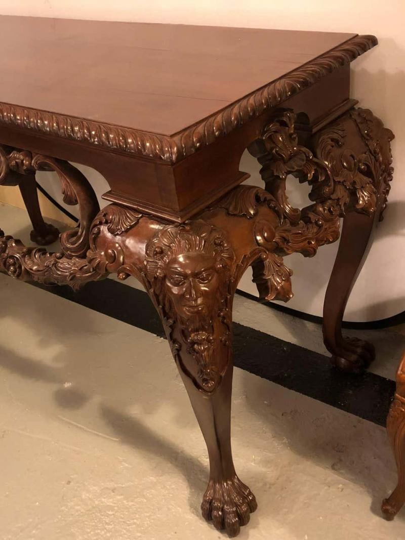 Custom Carved Console Table with Claw Feet and Carved Heads, circa 1940s - 6