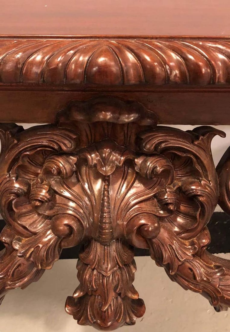 Custom Carved Console Table with Claw Feet and Carved Heads, circa 1940s - 9