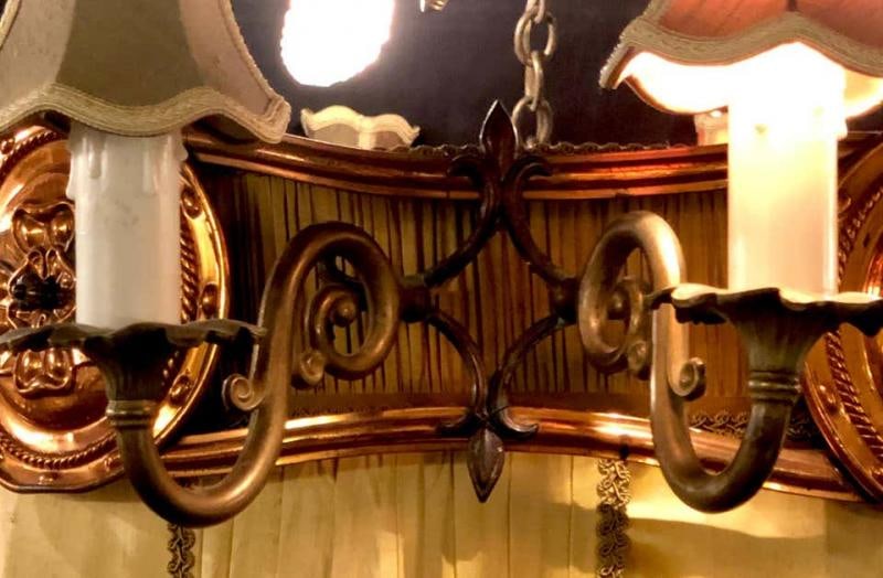 Palatial Light Fixture in Copper, Brass and Iron with Silk Dome Shade - 4