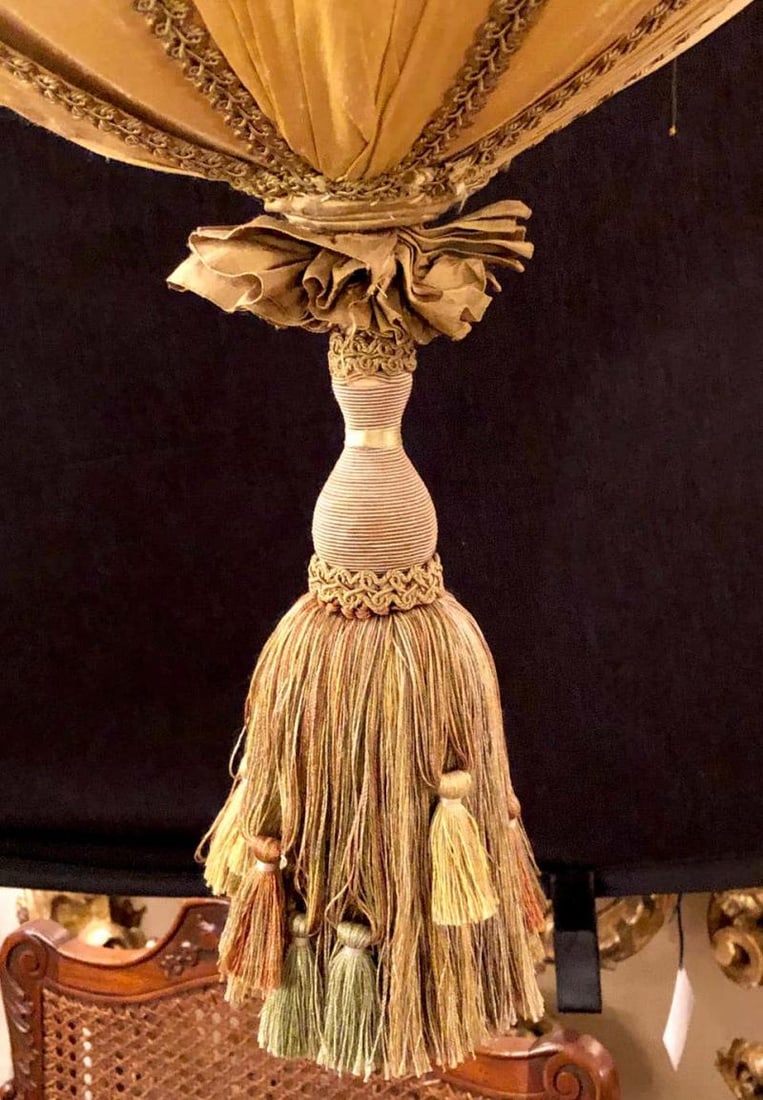 Palatial Light Fixture in Copper, Brass and Iron with Silk Dome Shade - 9