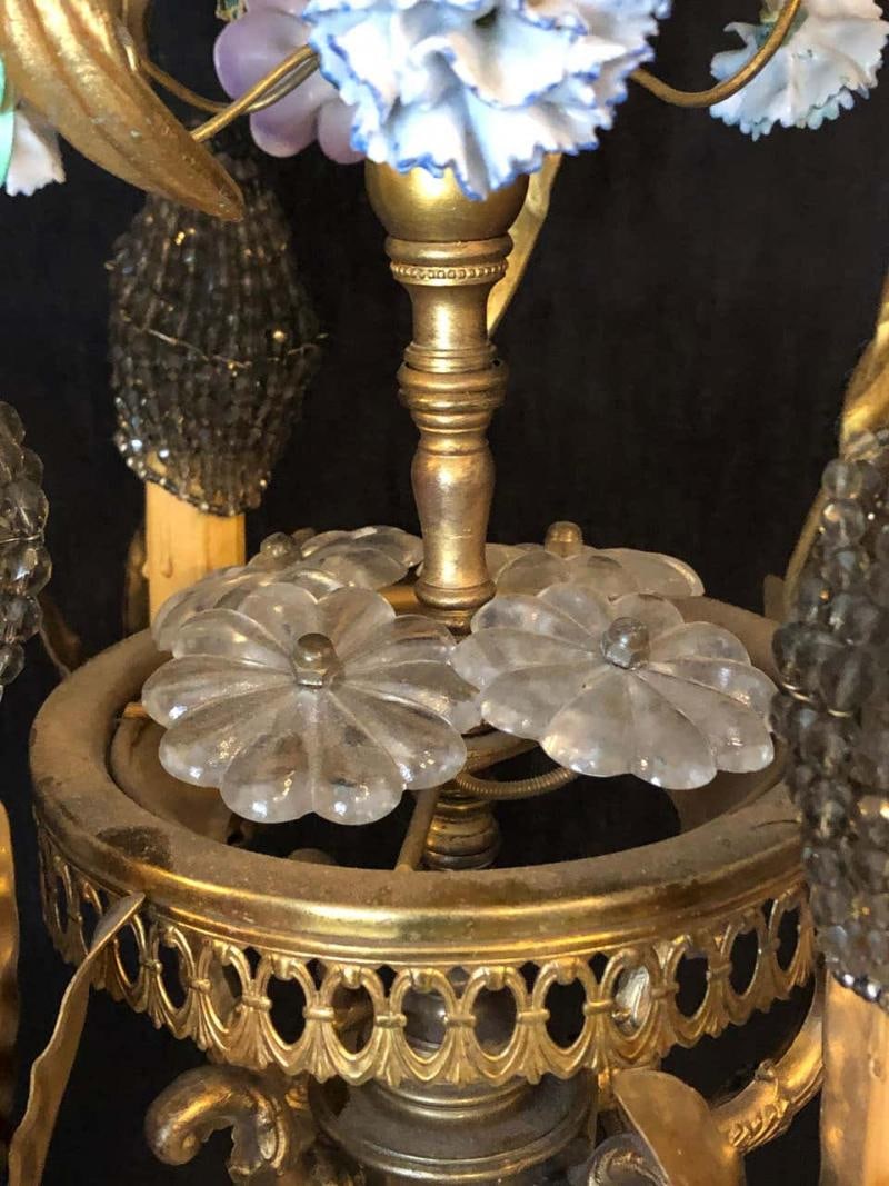 Bronze Louis XVI Style French Chandelier with Porcelain Flowers - 9