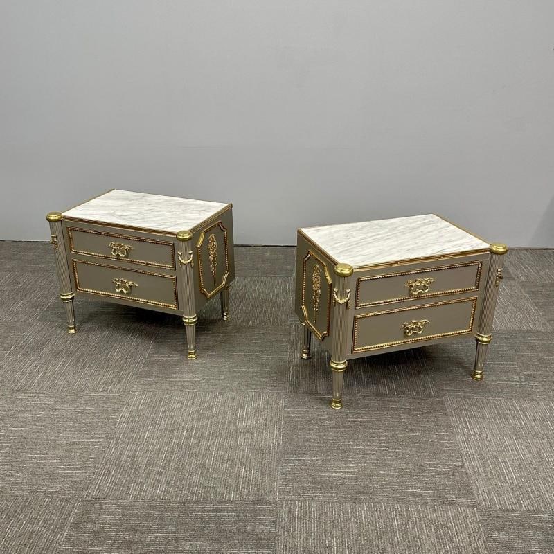 John Vesey Style, Hollywood Regency, Nightstands, Steel, Bronze, Marble, 2023 - 4