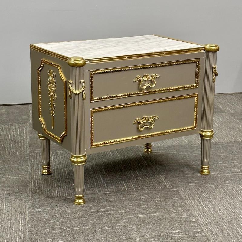 John Vesey Style, Hollywood Regency, Nightstands, Steel, Bronze, Marble, 2023 - 8