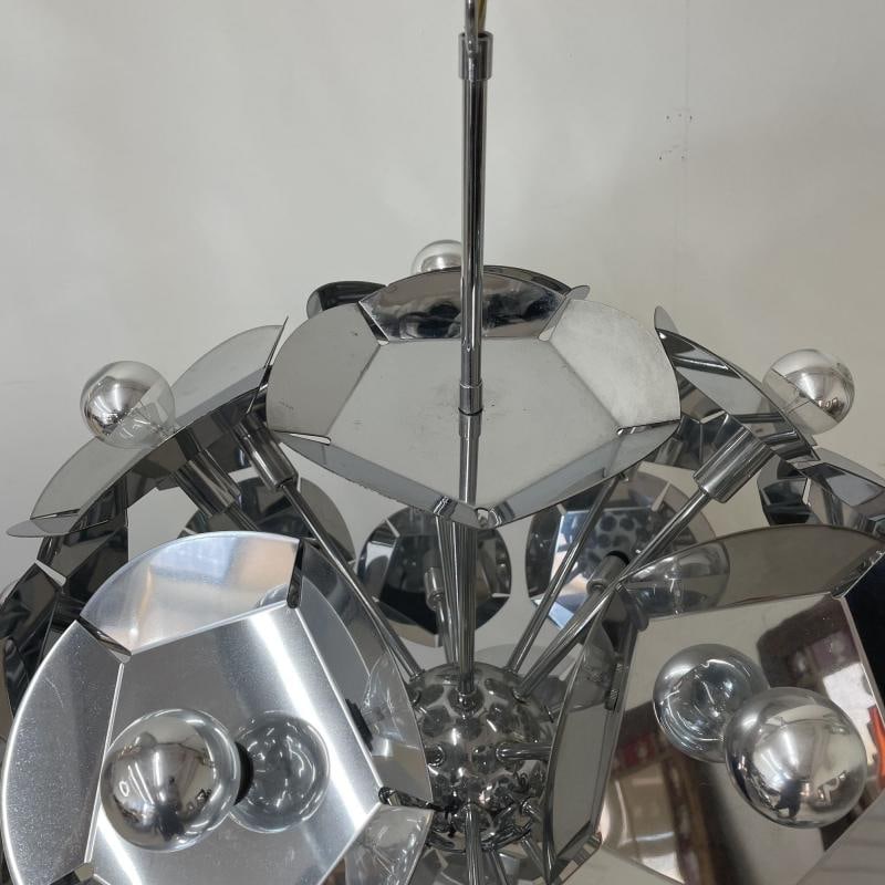 Large Italian Mid-Century Modern Sputnik Style Flower Chandelier, Round, Chrome - 11