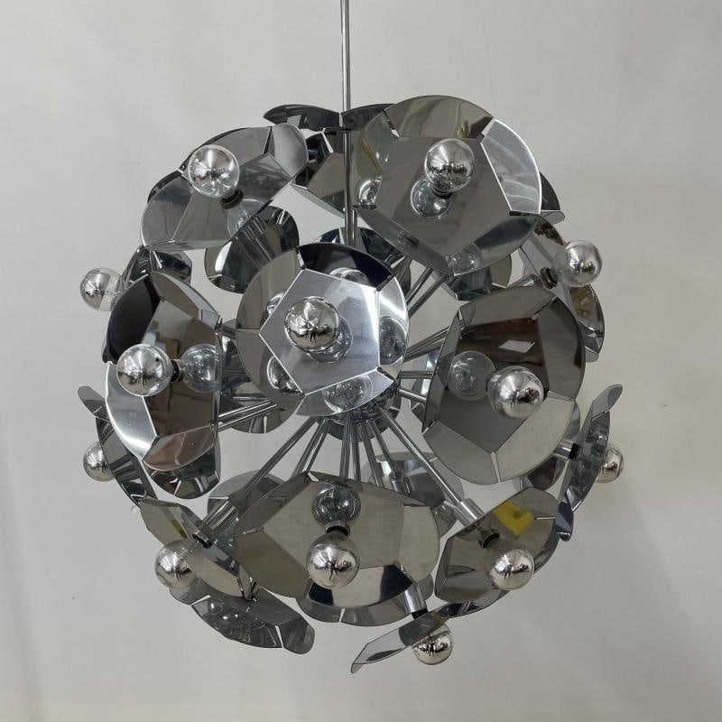 Large Italian Mid-Century Modern Sputnik Style Flower Chandelier, Round, Chrome - 3