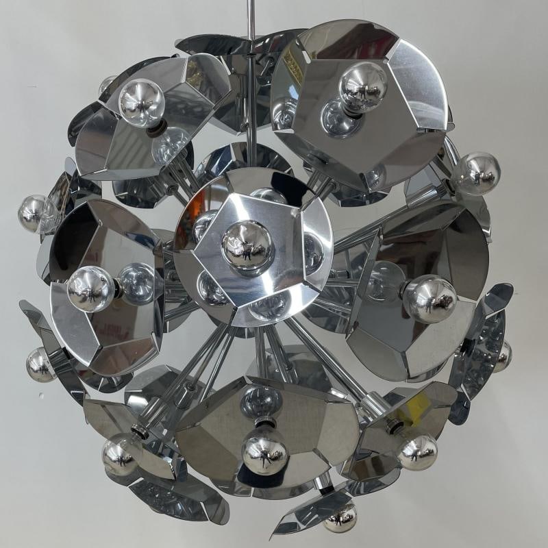 Large Italian Mid-Century Modern Sputnik Style Flower Chandelier, Round, Chrome - 4