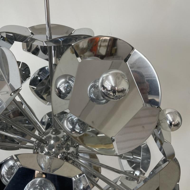 Large Italian Mid-Century Modern Sputnik Style Flower Chandelier, Round, Chrome - 9