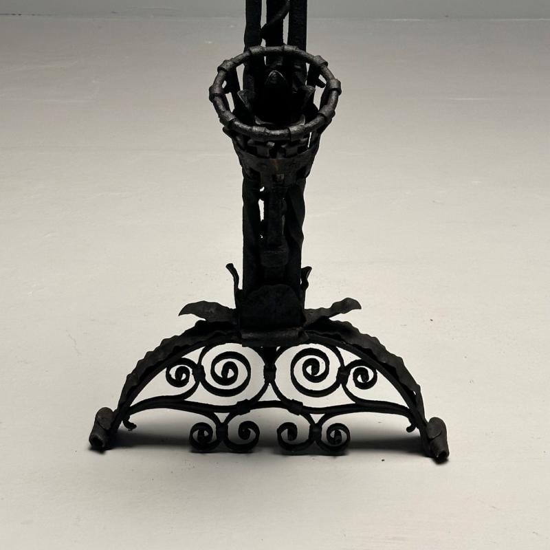 Pair Monumental Samuel Yellin Style Wrought Iron Andirons, Italian Renaissance - 8