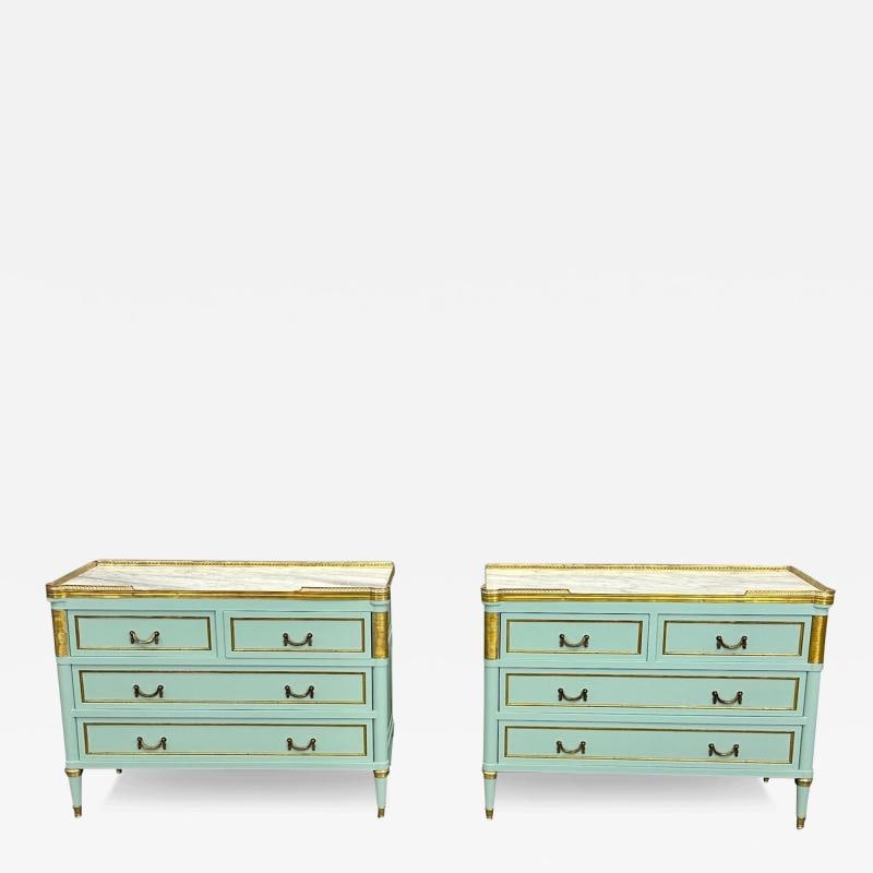 Louis XVI Hollywood Regency Jansen Style Mint Green Commodes / Nightstands (1 of 12)