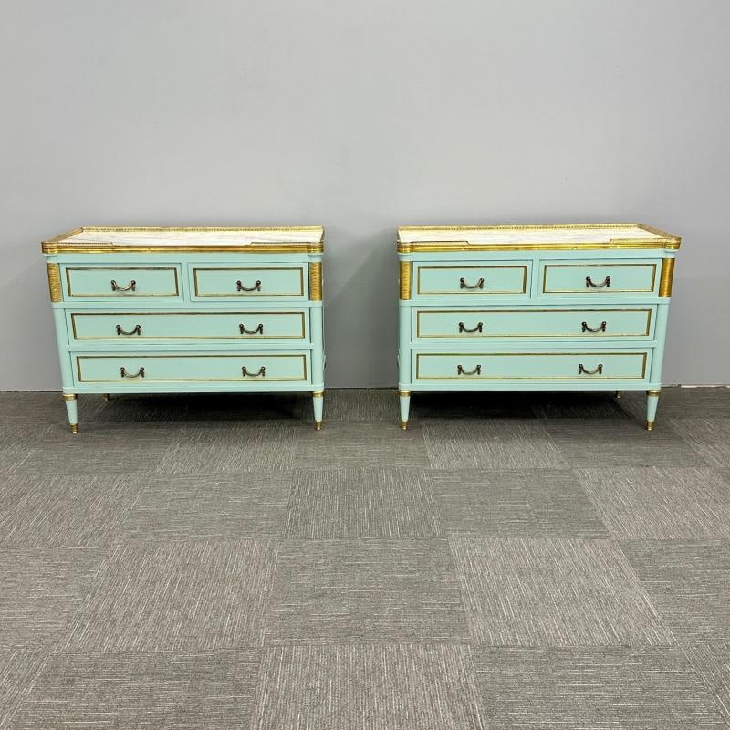 Louis XVI Hollywood Regency Jansen Style Mint Green Commodes / Nightstands - 2