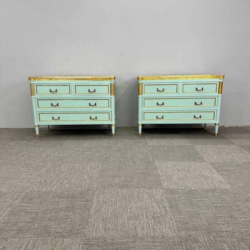 Louis XVI Hollywood Regency Jansen Style Mint Green Commodes / Nightstands - 4