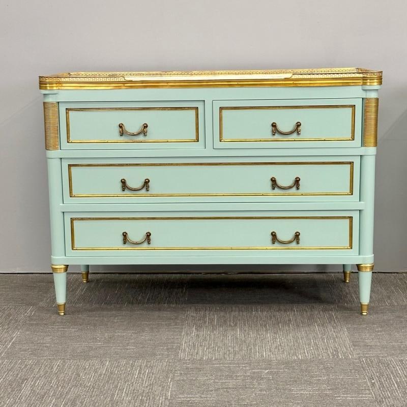 Louis XVI Hollywood Regency Jansen Style Mint Green Commodes / Nightstands - 6