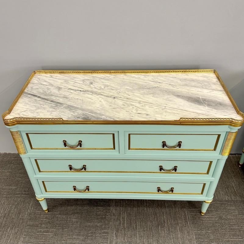 Louis XVI Hollywood Regency Jansen Style Mint Green Commodes / Nightstands - 9