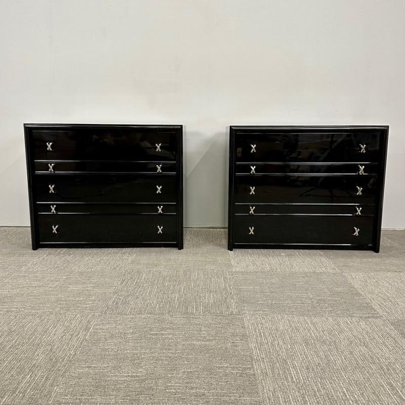 Pair Mid-Century Modern Commodes / Nightstands, Paul Frankl Style, Ebony Lacquer - 2