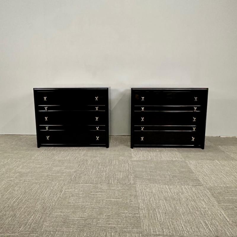 Pair Mid-Century Modern Commodes / Nightstands, Paul Frankl Style, Ebony Lacquer - 4