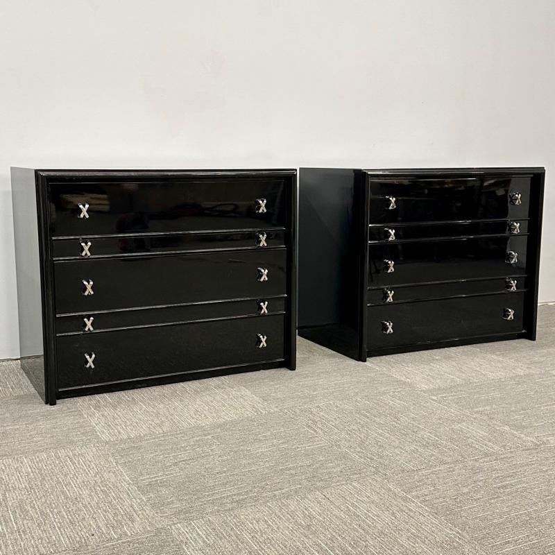 Pair Mid-Century Modern Commodes / Nightstands, Paul Frankl Style, Ebony Lacquer - 5