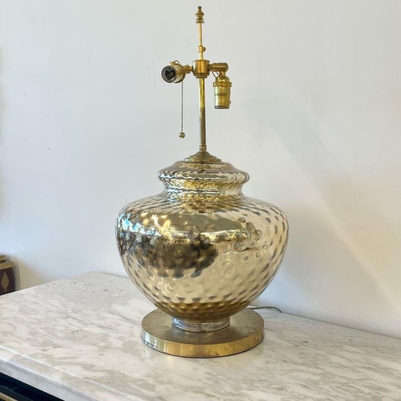 Single Large Mid-Century Modern Table Lamp, Mercury Glass, Brass, Jar, Urn Shape - 3