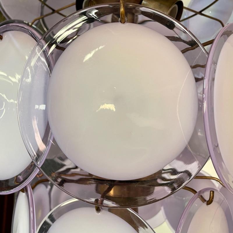 Pair Murano Disc Mid-Century Modern Tiered Chandelier, Antiqued Brass, New Wired - 8