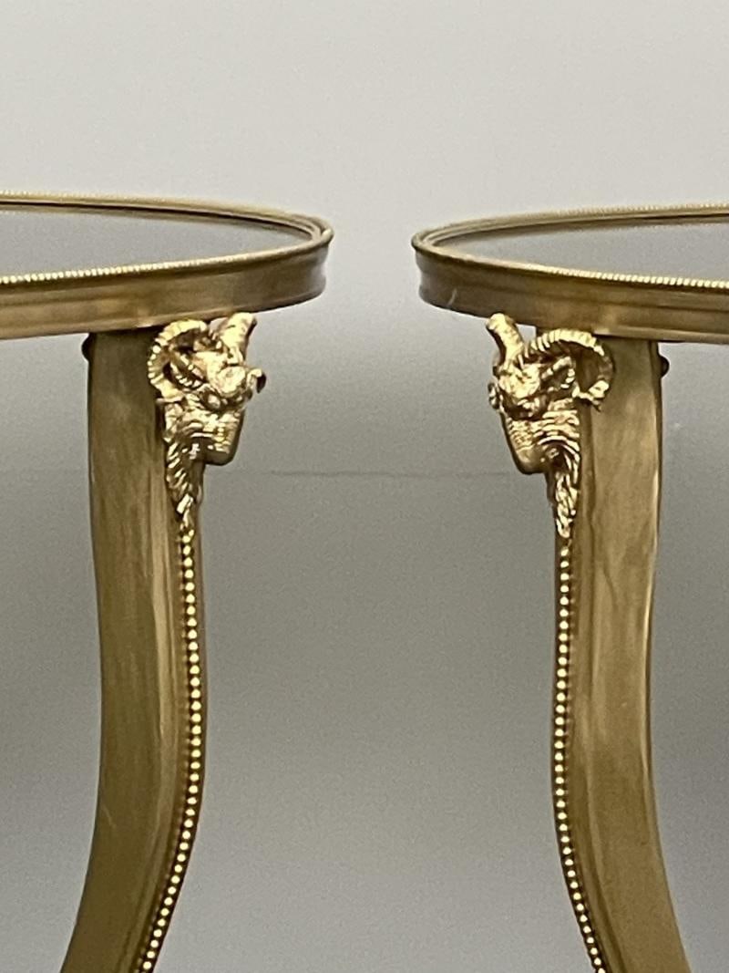 Pair of French Rams Head Gueridon, End or Side Tables, Black Marble Top, Bronze - 11
