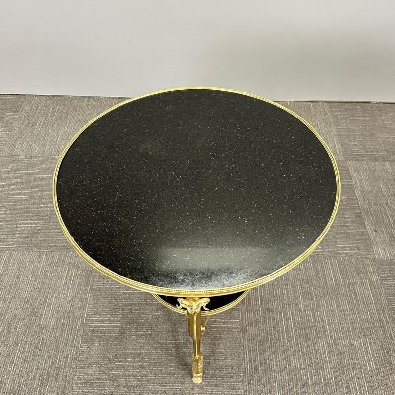 Pair of French Rams Head Gueridon, End or Side Tables, Black Marble Top, Bronze - 9