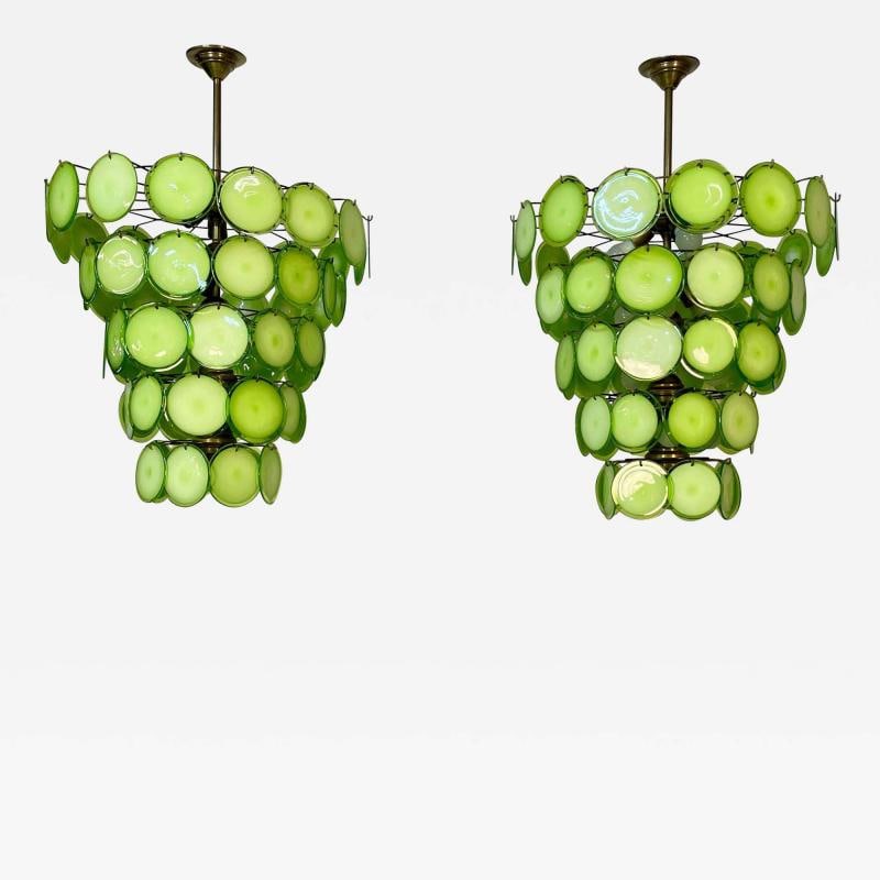 Pair of Murano Disc Mid-Century Modern Chandeliers, Antique Brass, New Wired (1 of 12)