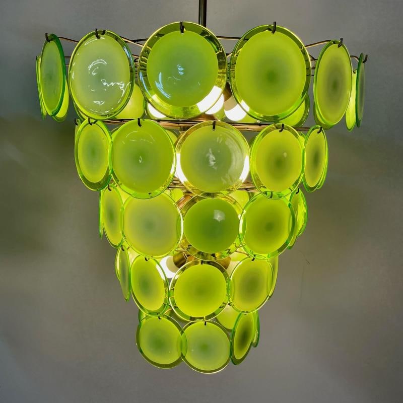 Pair of Murano Disc Mid-Century Modern Chandeliers, Antique Brass, New Wired - 6