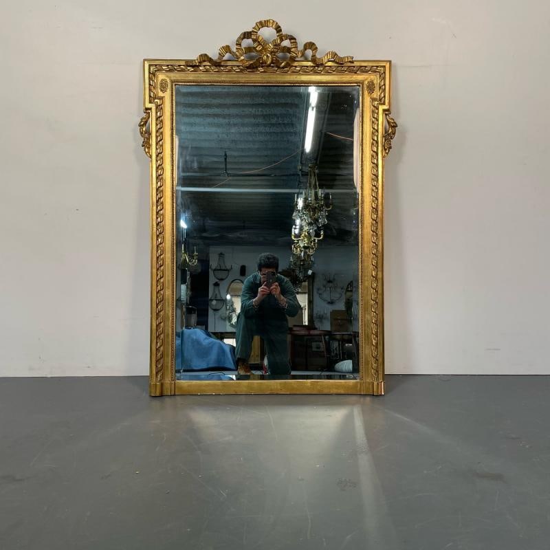 Louis XVI Style Gilt Wood Pier, Console, Wall Mirror, Beveled - 2