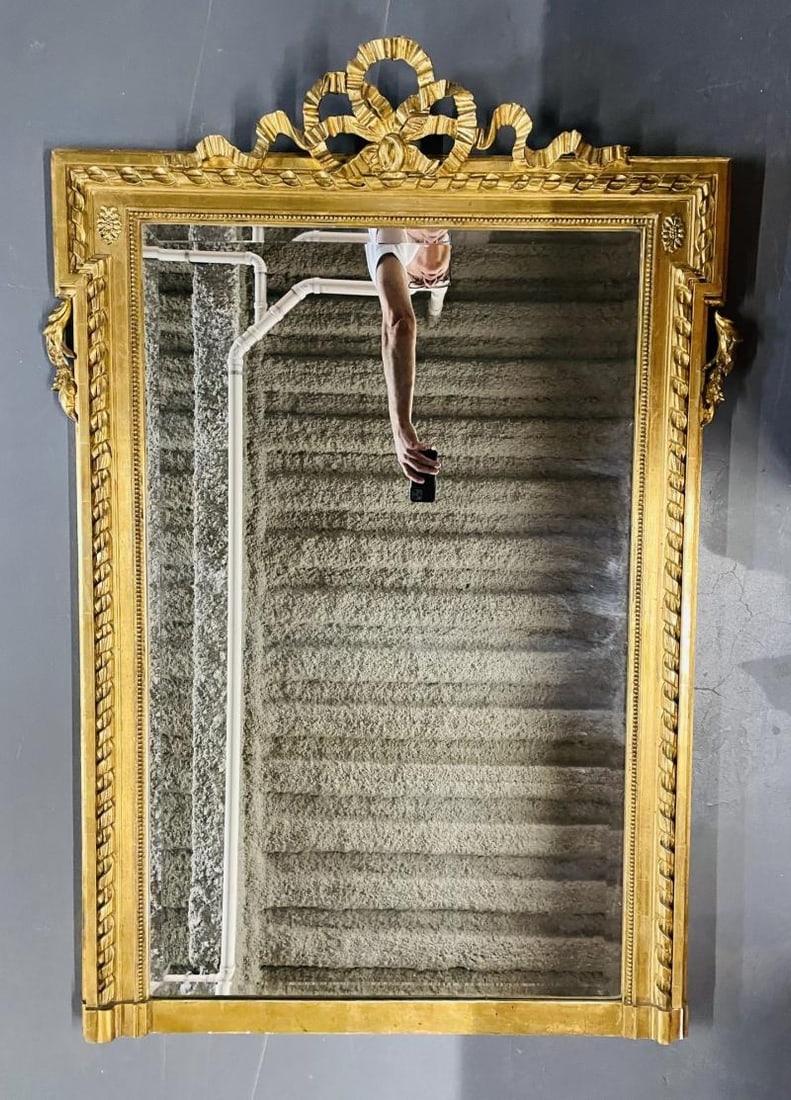 Louis XVI Style Gilt Wood Pier, Console, Wall Mirror, Beveled - 4