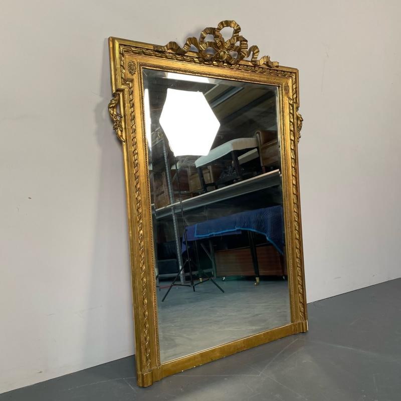 Louis XVI Style Gilt Wood Pier, Console, Wall Mirror, Beveled - 6