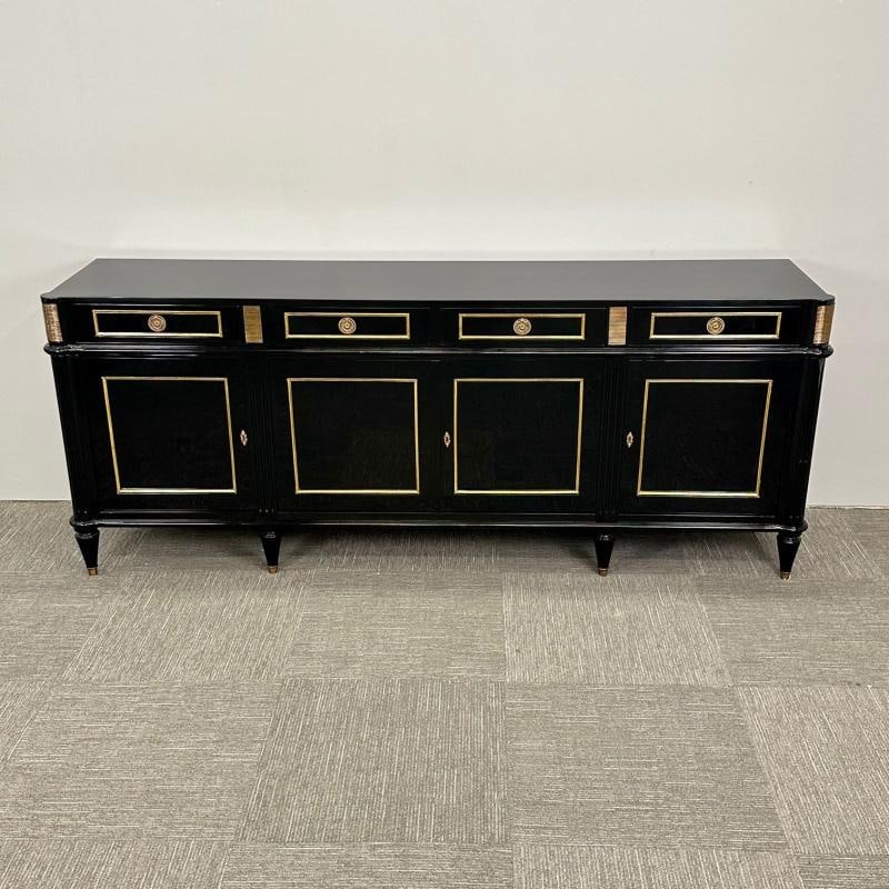 Hollywood Regency Style Black Lacquer Sideboard / Credenza , Maison Jansen Style - 11