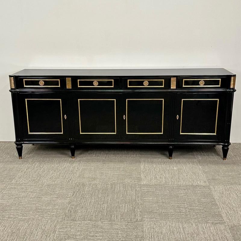 Hollywood Regency Style Black Lacquer Sideboard / Credenza , Maison Jansen Style - 5
