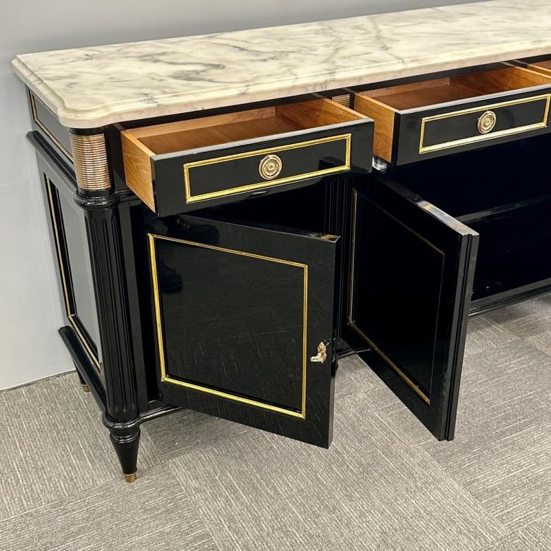 Hollywood Regency Style Black Lacquer Sideboard / Credenza , Maison Jansen Style - 7
