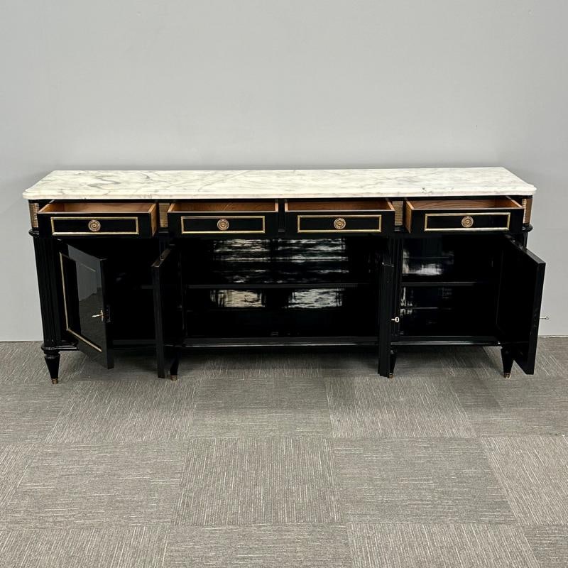 Hollywood Regency Style Black Lacquer Sideboard / Credenza , Maison Jansen Style - 8