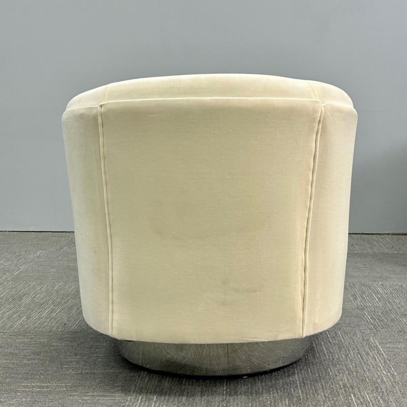 Mid-Century Modern Milo Baughman Style Swivel Chairs, Chrome Base, Cream Velvet - 10